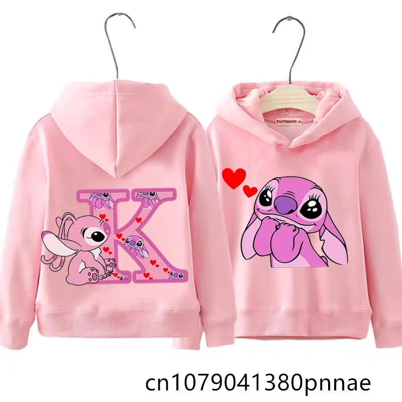 Girls Boys Lilo and Stitch Sportswear Hoodies Casual Fashion Sweatshirts Angel Letter AZ Anime Autumn/Winter Hoodie Kids Hoodies
