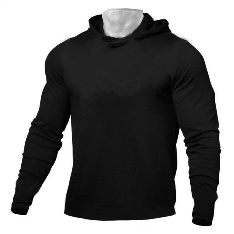 Plain Mens Hooded T-shirts Spring Autumn Cotton Fitness Long Sleeve Hoodies Breathable Workout Gym Clothing Sports Muscle Shirt