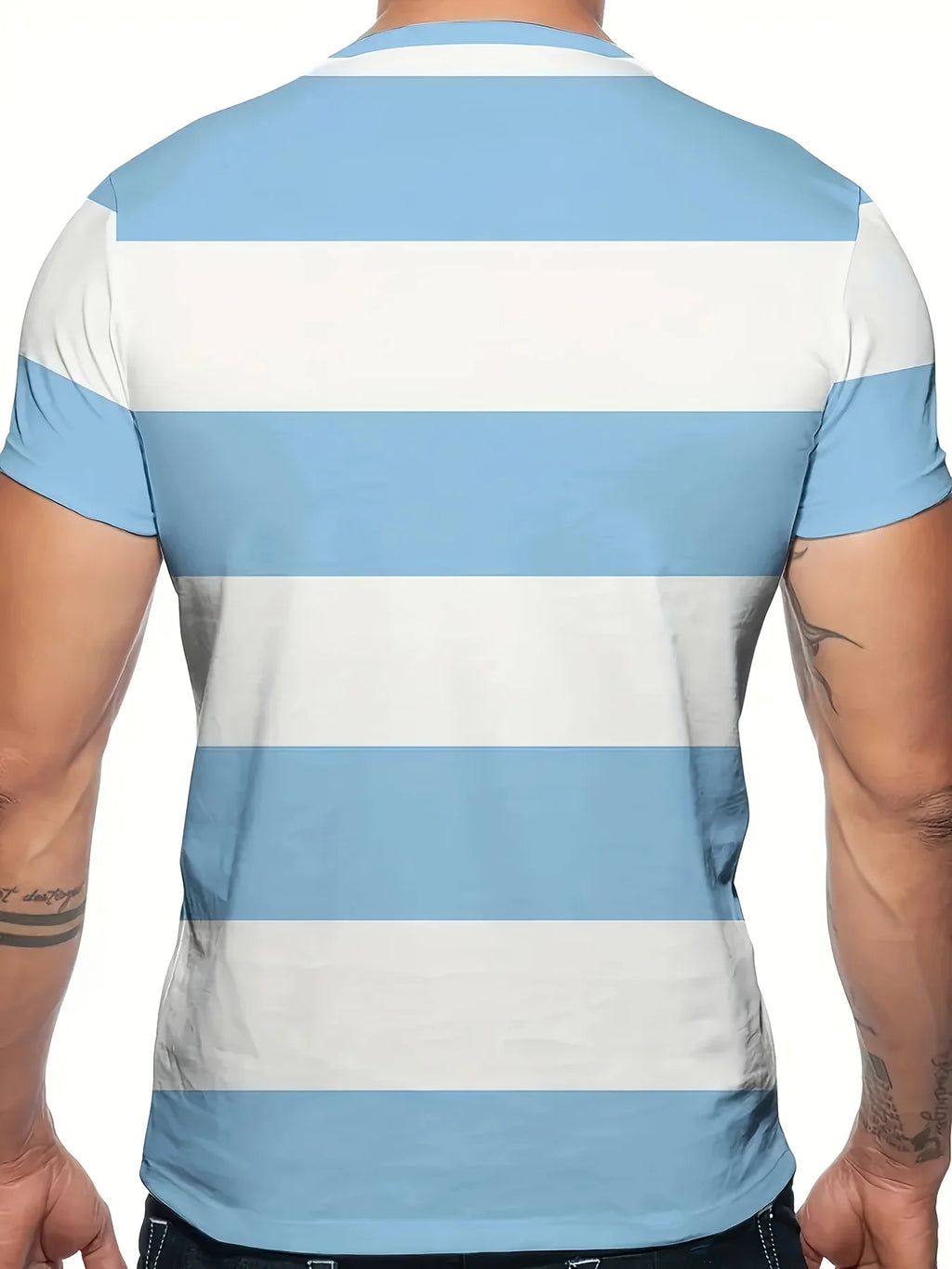 Men's Basic Versatile Striped T-Shirt | Simple Light Blue and White Print | Multi-Way Wear for Casual and Fitness Occasions