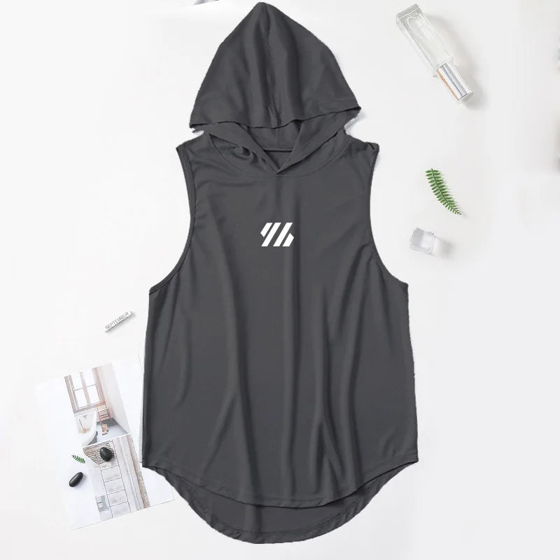 Mens Gym Tank top Men Fitness Sleeveless hooded Shirt Male Mesh Breathable Fitness Sports Vest Undershirt Gyms Running Vest Men