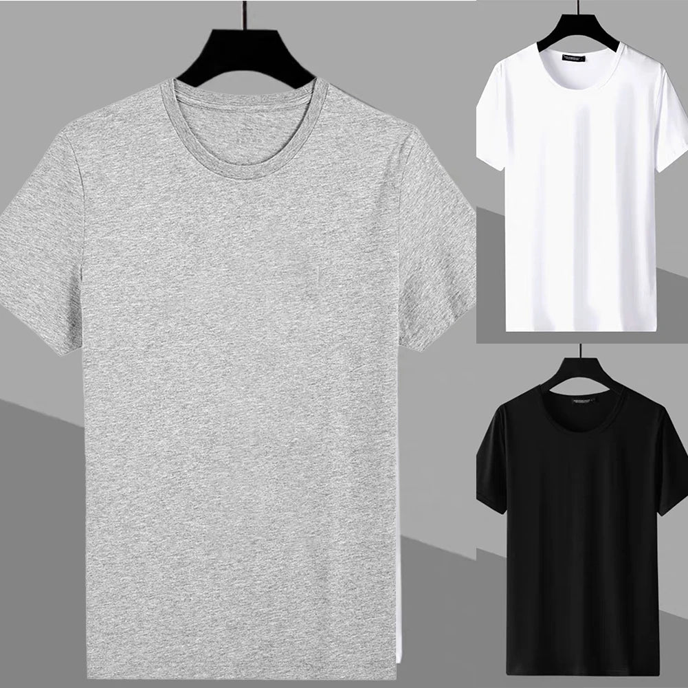 Hot Fashion T-shirts Mens Tee Breathable Comfort T Shirt Baselayer Unisex Basic Bottoming Round Neck Short Sleeve
