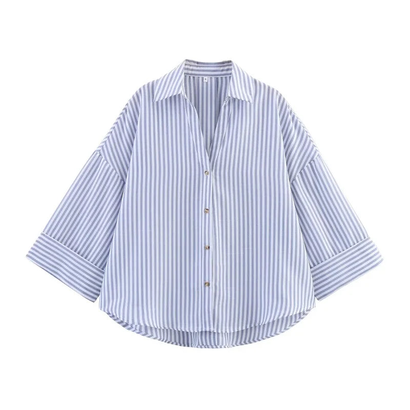 MUJER Women's Shirts Striped Oversize Shirts for Women Wide Sleeve Casual Shirts and Blouses Woman White Summer Loose Tops Woman