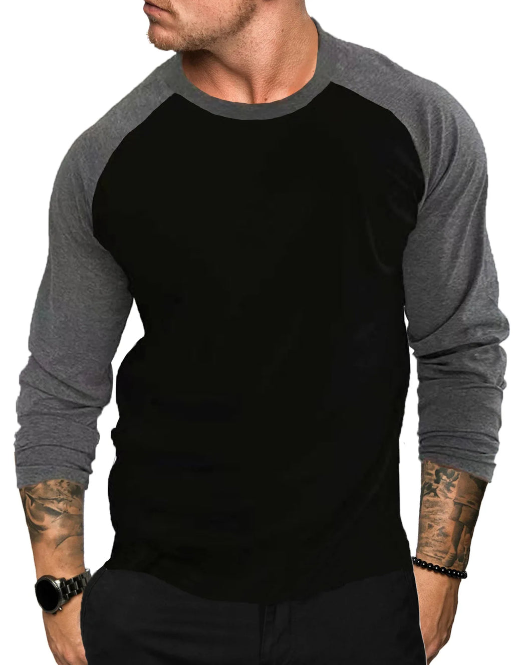 Men Sleeve Shirt Round Neck T-Shirt Three Quarter Sleeve Shirt Casual Fitness Training Cotton Breathable Plunger Sleeve Top