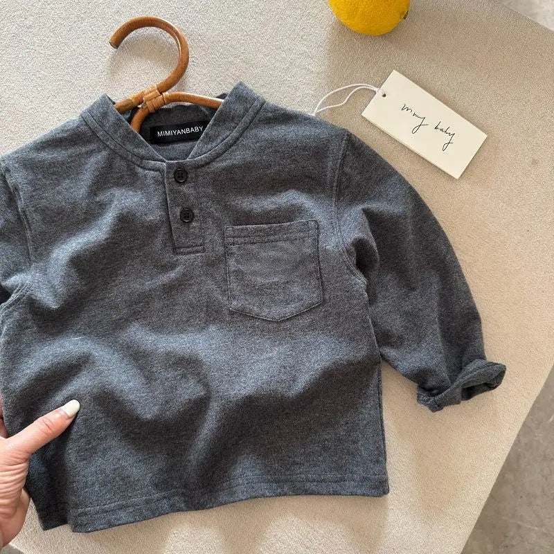 Boys and Girls T-shirt Long Sleeved Children's Base Shirt Spring and Autumn  Small V-neck Solid Color Base Shirt Kids Clothes