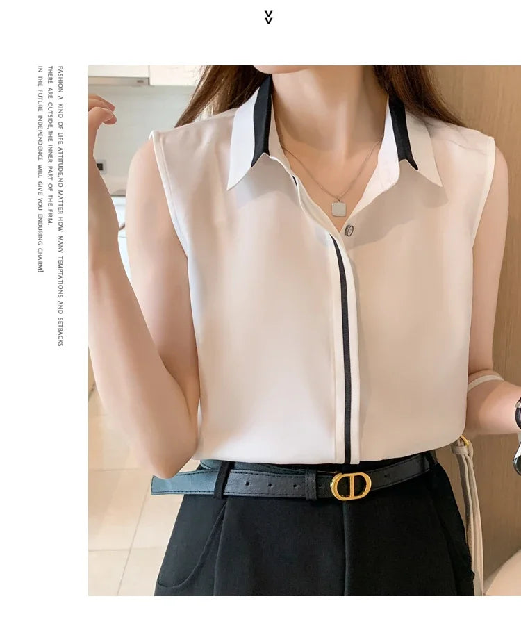 White Shirt Tank Tops Blouse for Women Summer Fashion Shirts and Blouses Basic OL Sleeveless Womens Tops Chiffon Female Clothing