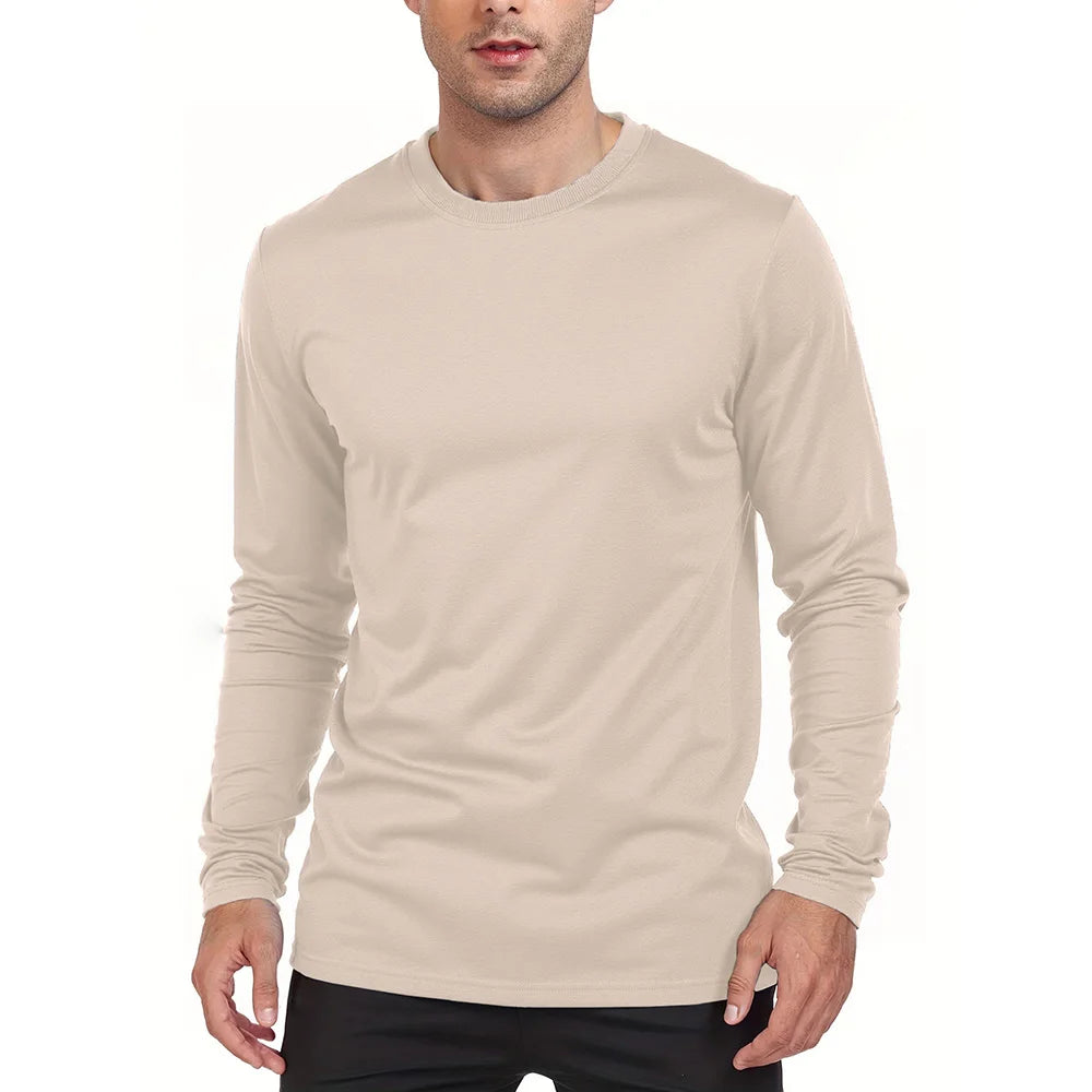 Men's Casual Long-sleeve T-shirt Round Neck Shirt Pullover Tops Daily Solid Sports Breathable versatile Men's T-shirts Clothes