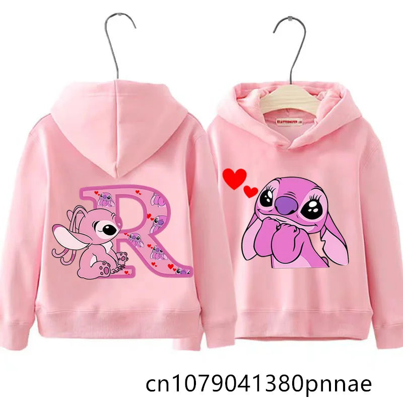 Girls Boys Lilo and Stitch Sportswear Hoodies Casual Fashion Sweatshirts Angel Letter AZ Anime Autumn/Winter Hoodie Kids Hoodies