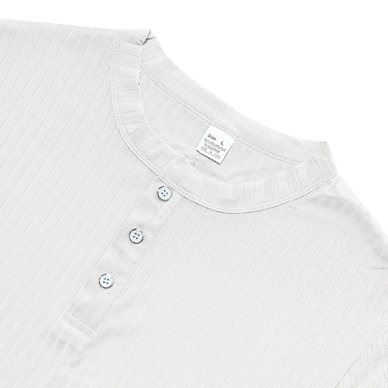 Mens Stylish Stripe Knit T-shirt -Fashionable Henley Neck, Short Sleeves, Soft & Breathable - Perfect Comfy Tops for Leisurewear