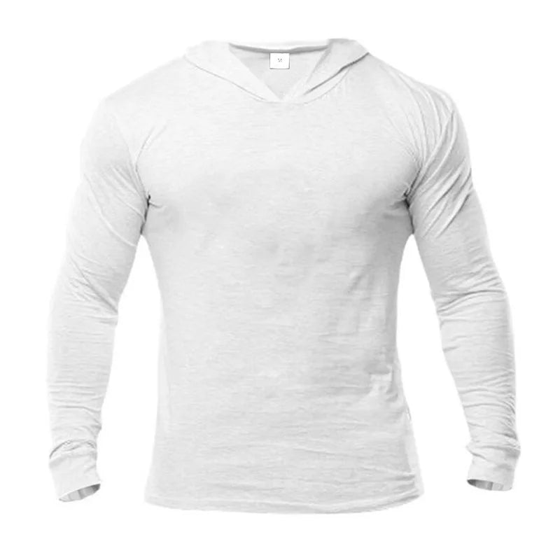 Plain Mens Hooded Running T-shirts Autumn Cotton Fitness Long Sleeve Hoodies Breathable Workout Gym Clothing Sports Muscle Shirt