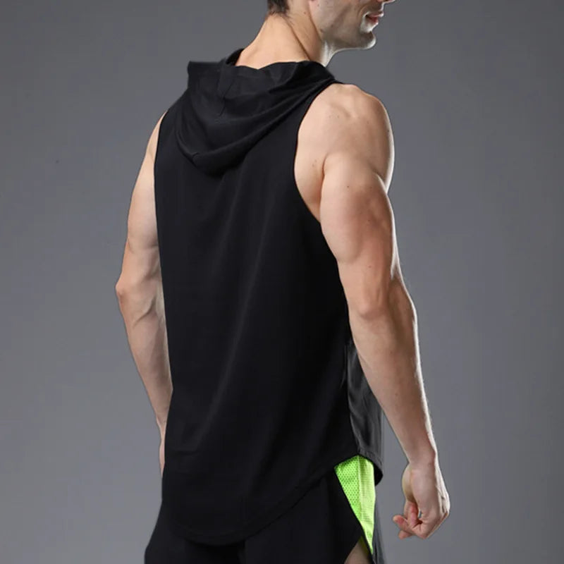 Mens Gym Tank top Men Fitness Sleeveless hooded Shirt Male Mesh Breathable Fitness Sports Vest Undershirt Gyms Running Vest Men