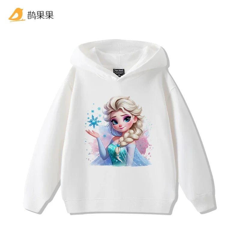 Queen Elsa Surrounding Girls Autumn and Winter Hooded Sweatshirt Children Girl Children's Tops Cute Long-sleeved Coat