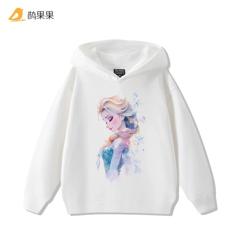 Queen Elsa Surrounding Girls Autumn and Winter Hooded Sweatshirt Children Girl Children's Tops Cute Long-sleeved Coat
