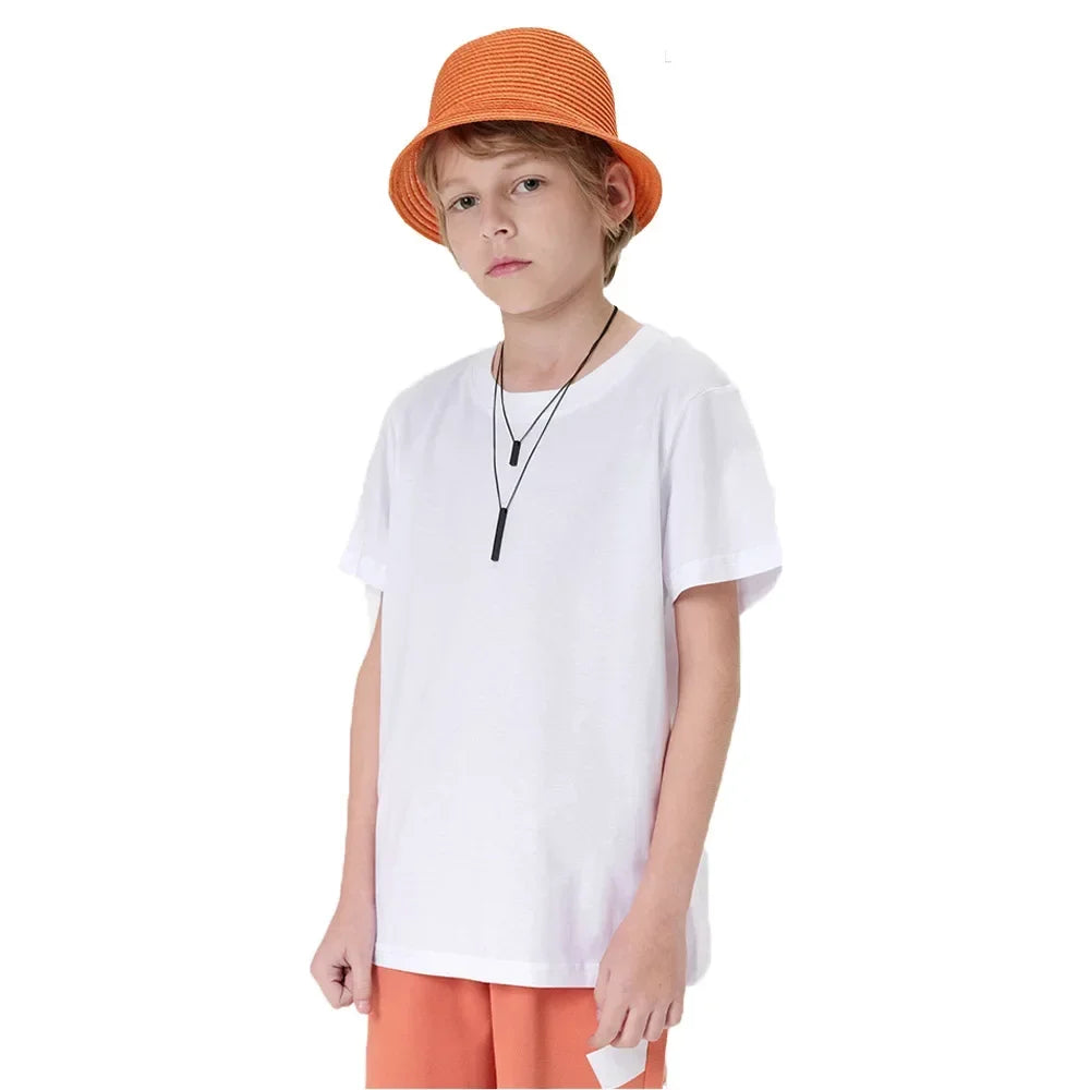 3-14Y Kids Solid Color Sweat Absorption Short Sleeve T-Shirt for Boys Girl Classic Black & White Cotton Comfort Tops