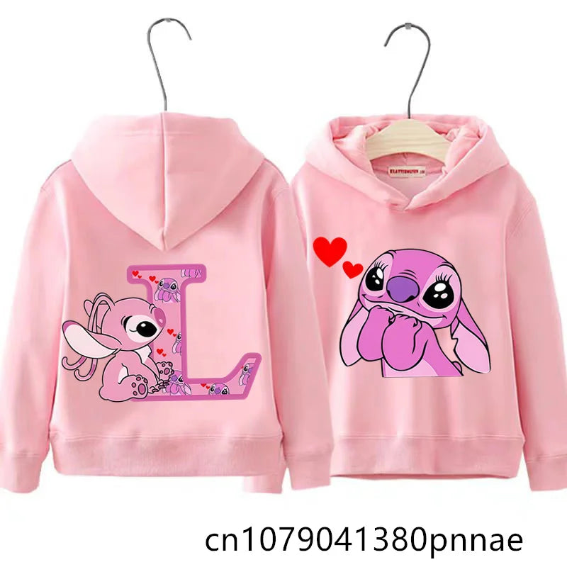 Girls Boys Lilo and Stitch Sportswear Hoodies Casual Fashion Sweatshirts Angel Letter AZ Anime Autumn/Winter Hoodie Kids Hoodies