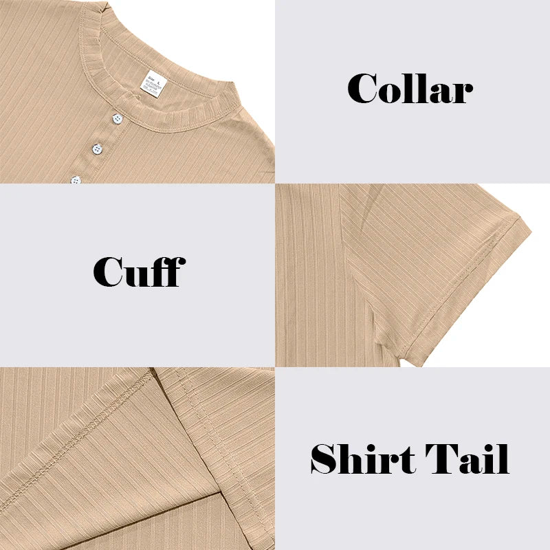 Mens Stylish Stripe Knit T-shirt -Fashionable Henley Neck, Short Sleeves, Soft & Breathable - Perfect Comfy Tops for Leisurewear
