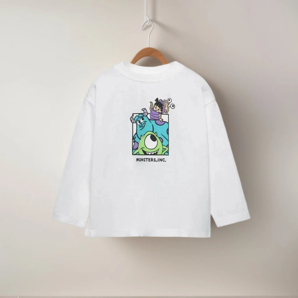 Kids Cartoon Print Tees Boys Fashion Long Sleeve Tshirt Casual Loose Round Neck Base Shirt Spring Autumn Wear All-match Tops