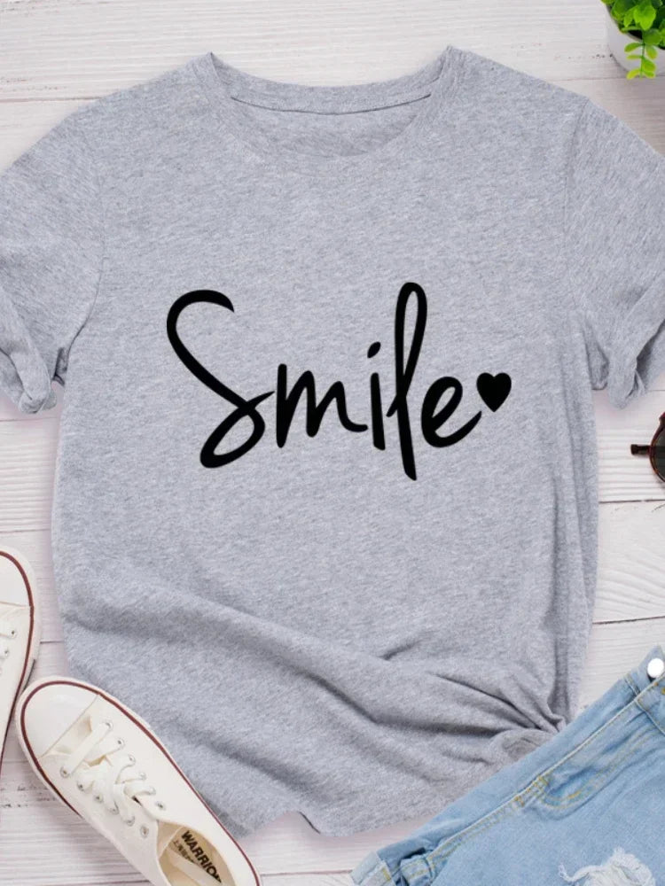 Women Tshirt Ladies Shirt Clothes Camisetas Mujer Smile Heart Print Women T Shirt Short Sleeve Summer Casual Streetwear Top Tees