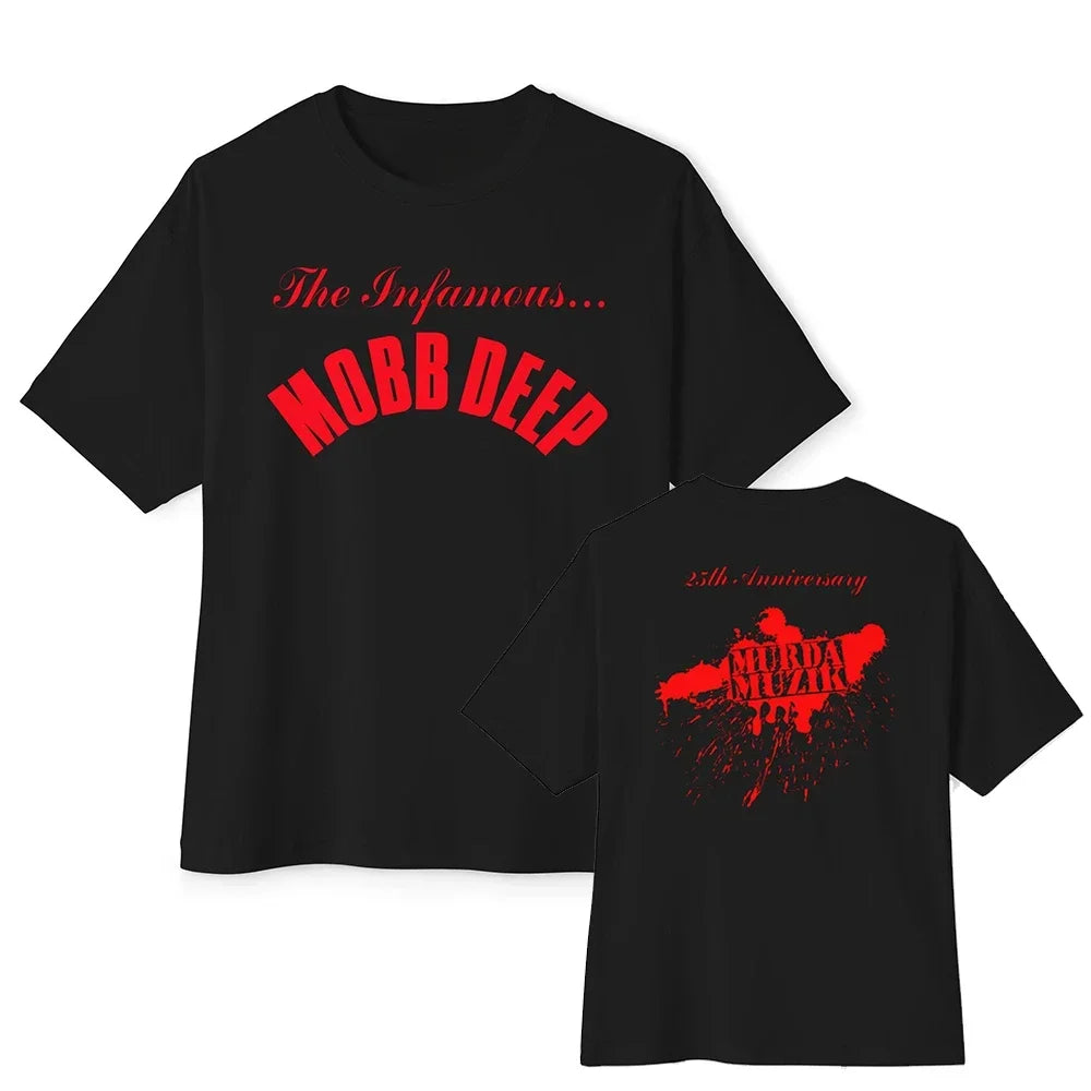 Mens Brand Fashion T-shirt Summer T Shirts Mobb Deep Mens Infamous on Red T-shirt Red Unisex Short Sleeve Male Casual Tee-shirt