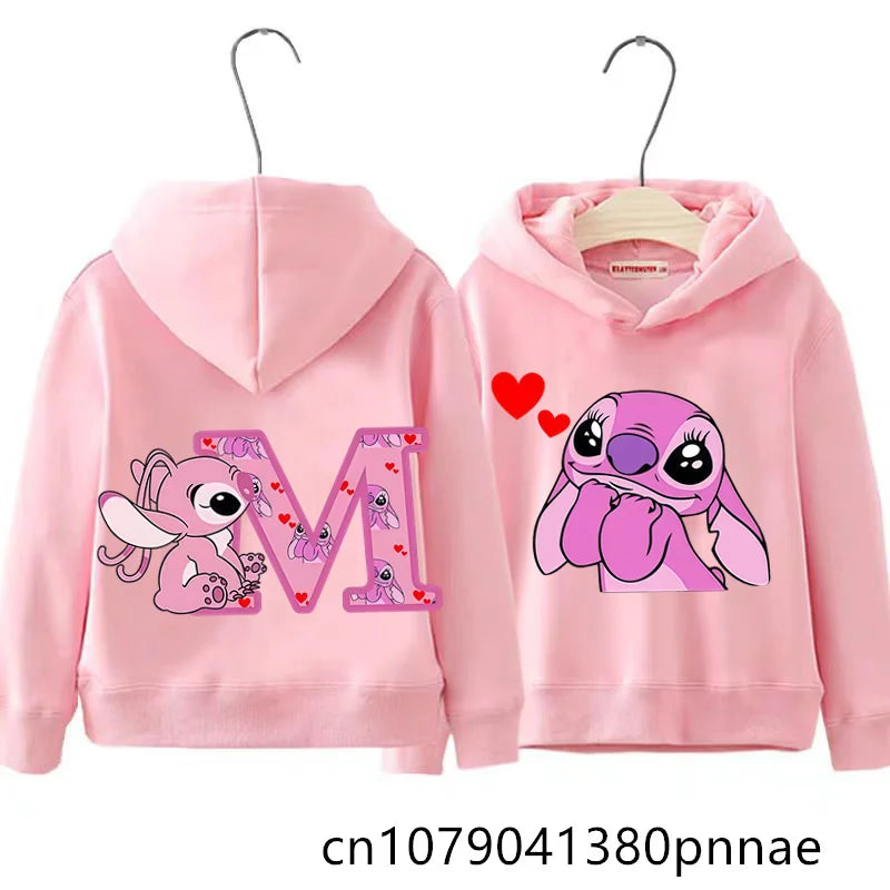 Girls Boys Lilo and Stitch Sportswear Hoodies Casual Fashion Sweatshirts Angel Letter AZ Anime Autumn/Winter Hoodie Kids Hoodies