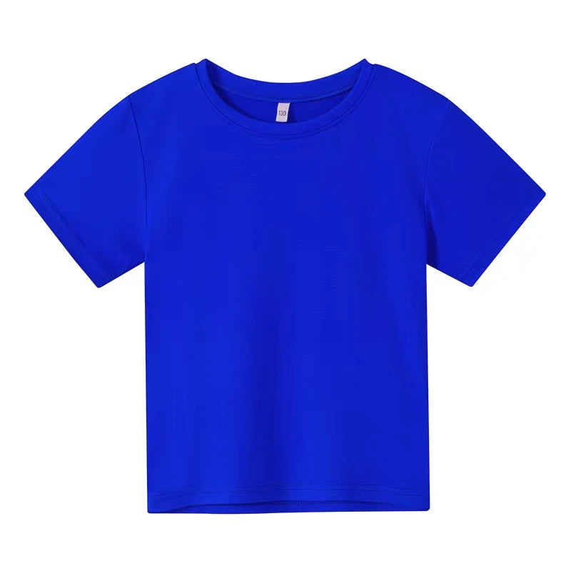 Hot Selling Solid Color T-Shirt Top Kids  2-12-Year-Old Kids Boys and Girls Casual Sports Outdoor T-Shirt Top Round Neck