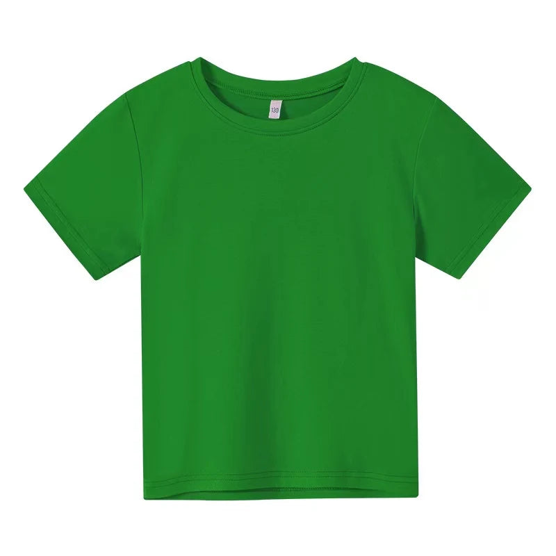 Hot Selling Solid Color T-Shirt Top Kids  2-12-Year-Old Kids Boys and Girls Casual Sports Outdoor T-Shirt Top Round Neck