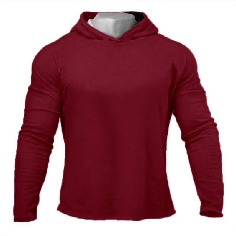 Plain Mens Hooded T-shirts Spring Autumn Cotton Fitness Long Sleeve Hoodies Breathable Workout Gym Clothing Sports Muscle Shirt