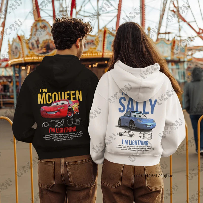 Lightning Mcqueen and Sally Print Couples Hoodies For Women Men 2026 The Cars Autumn Winter Long Sleeve Pullover Oversized Tops