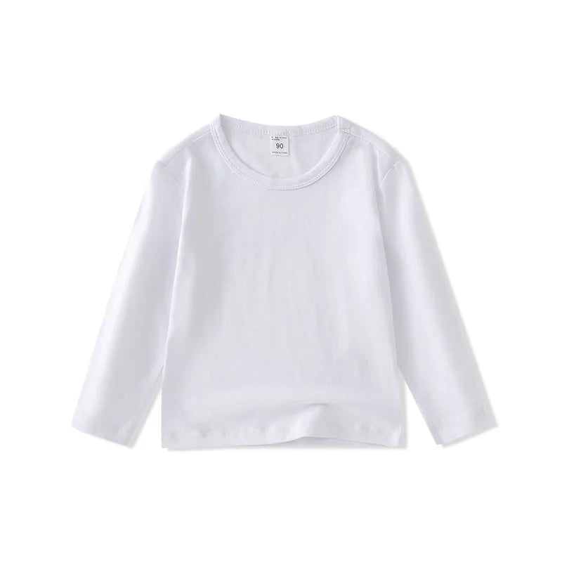 2025 Children T-shirt Boys Girls Tees Autumn Spring Cotton Long Sleeve White Shirt Kids Tops Baby Clothes