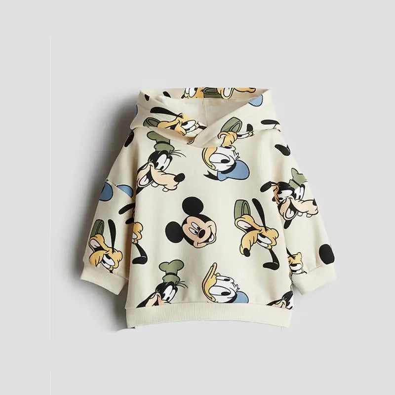 Full Print Hooded Tops Casual Long Sleeve Sweatshirts Boys And Girls Loose Caasual Clothes Autumn Child Wear Mickey Minnie Tops