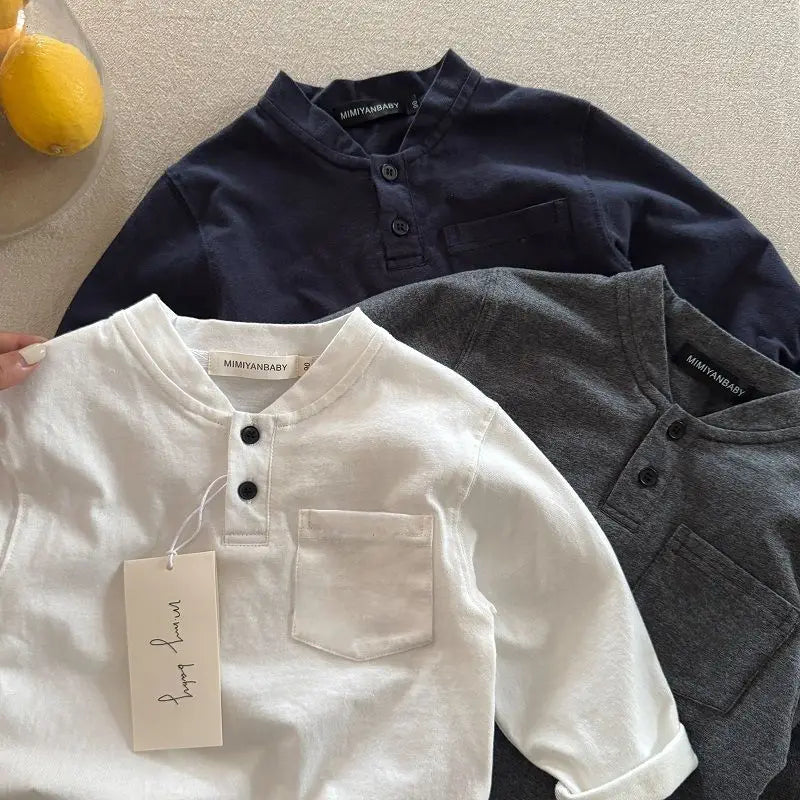 Boys and Girls T-shirt Long Sleeved Children's Base Shirt Spring and Autumn  Small V-neck Solid Color Base Shirt Kids Clothes