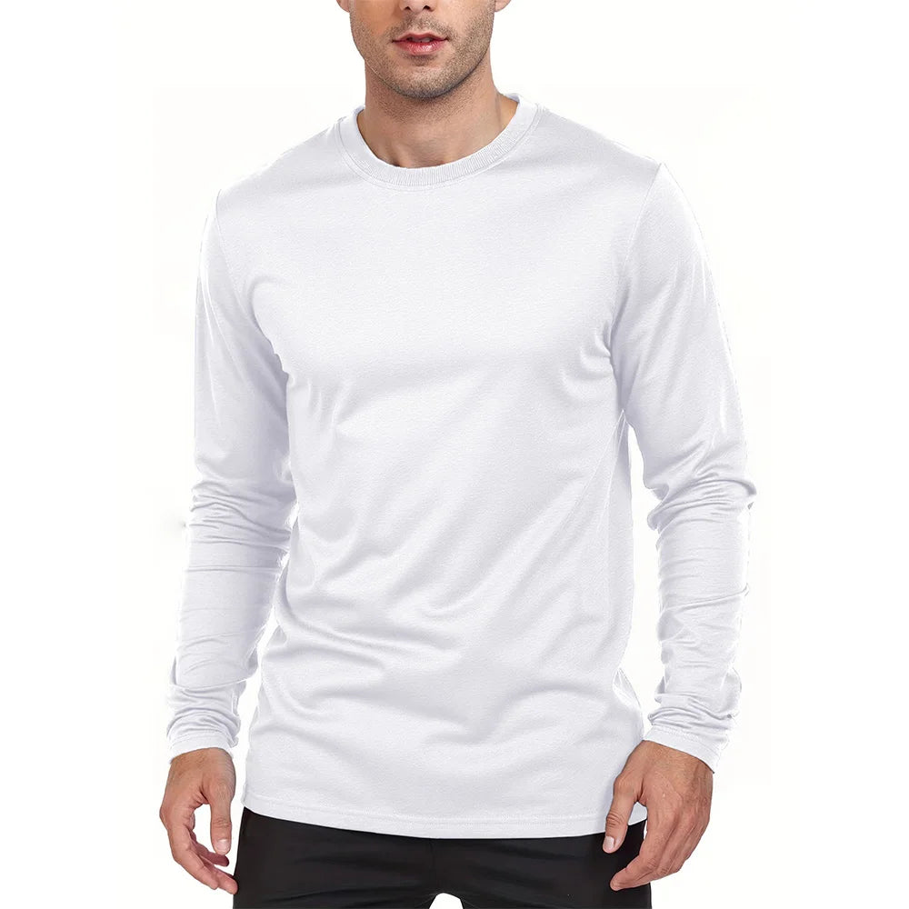 Men's Casual Long-sleeve T-shirt Round Neck Shirt Pullover Tops Daily Solid Sports Breathable versatile Men's T-shirts Clothes
