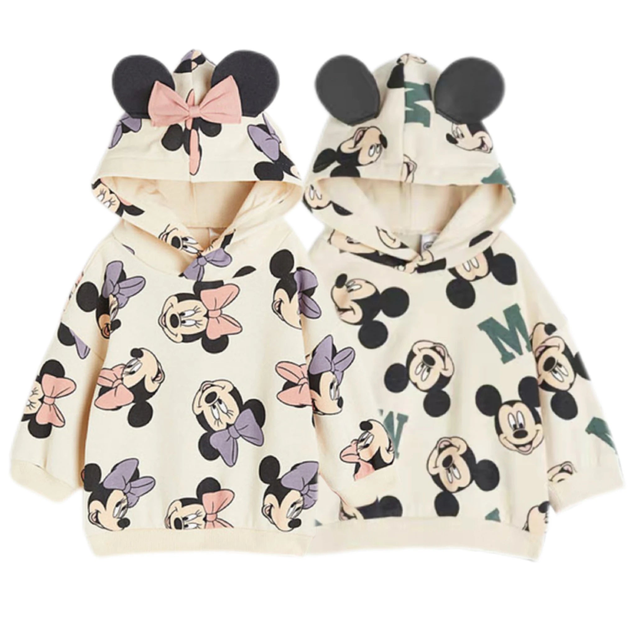 Full Print Hooded Tops Casual Long Sleeve Sweatshirts Boys And Girls Loose Caasual Clothes Autumn Child Wear Mickey Minnie Tops