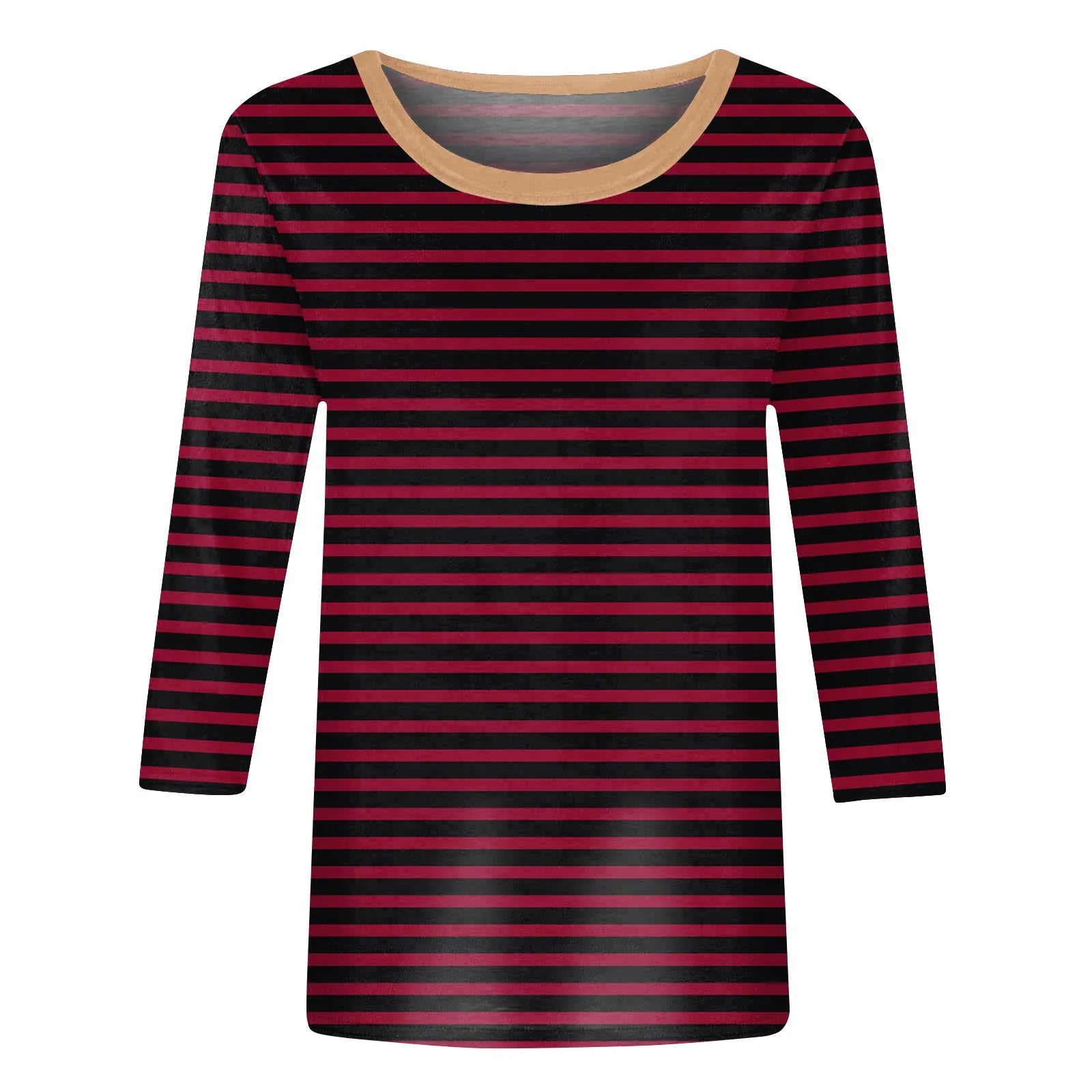 Women's Summer T-Shirts Fashion Casual Everyday Versatile O-Neck 3/4 Length Sleeve Tops Striped Print T-Shirt Tops Plus Size