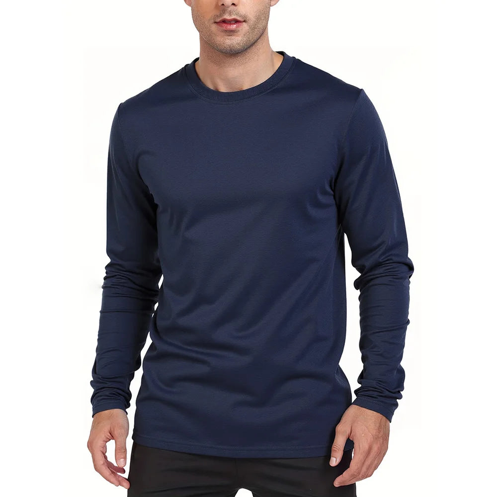 Men's Casual Long-sleeve T-shirt Round Neck Shirt Pullover Tops Daily Solid Sports Breathable versatile Men's T-shirts Clothes