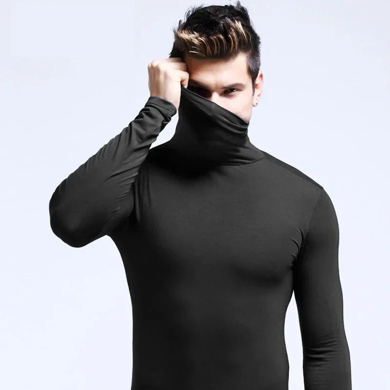 Basic Bottoming Plain T-shirt Fashion Men's Casual Slim Fit Basic Turtleneck High Collar Pullover Male Autumn Spring Thin Tops
