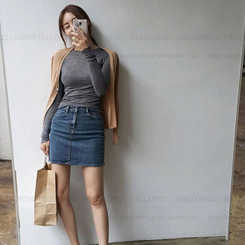 High Quality Plain T Shirt Women Cotton Elastic Basic T-shirts Female Casual Tops Long Sleeve Sexy Thin T-shirt see through