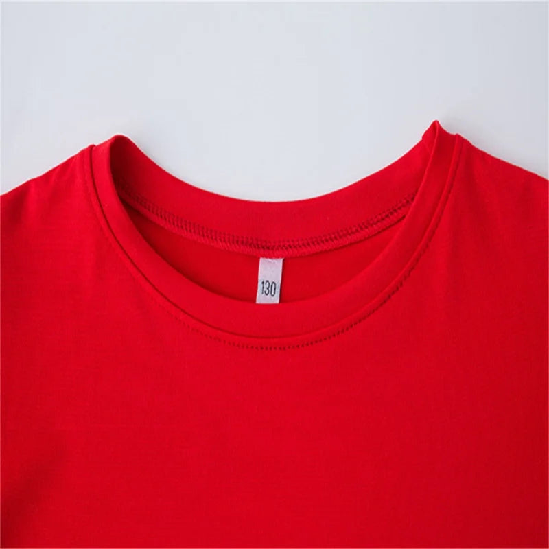 Hot Selling Solid Color T-Shirt Top Kids  2-12-Year-Old Kids Boys and Girls Casual Sports Outdoor T-Shirt Top Round Neck