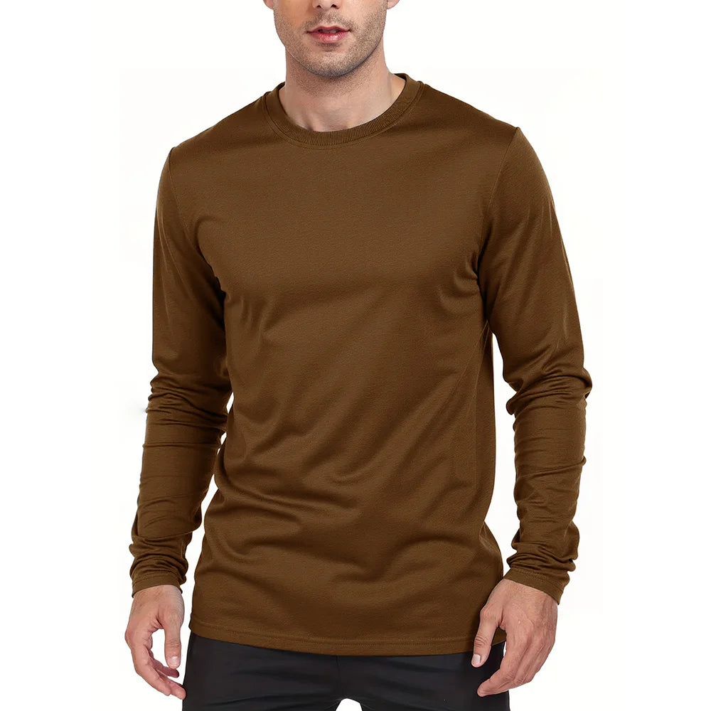 Men's Casual Long-sleeve T-shirt Round Neck Shirt Pullover Tops Daily Solid Sports Breathable versatile Men's T-shirts Clothes