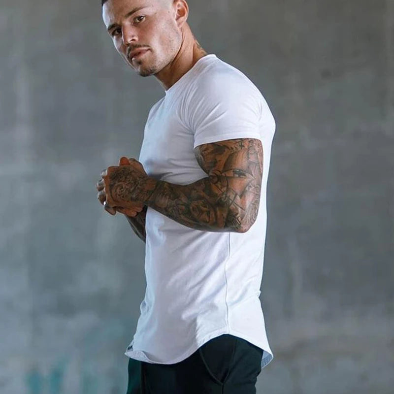 Plain Clothing Fashion T Shirt Men Cotton Breathable Fitness Mens Short Sleeve T-shirt Gym Tshirt Summer Tight Tee Shirt Homme