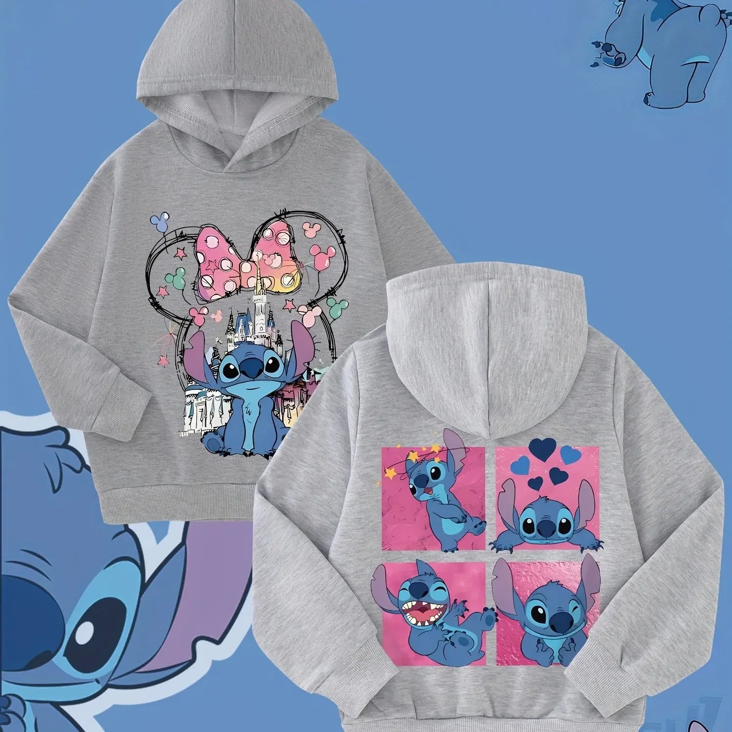 High-quality Printed Stitch and Lilo Pattern Boys and Girls Sweatshirt with Red Heart Design Autumn and Winter Pullover Fashion