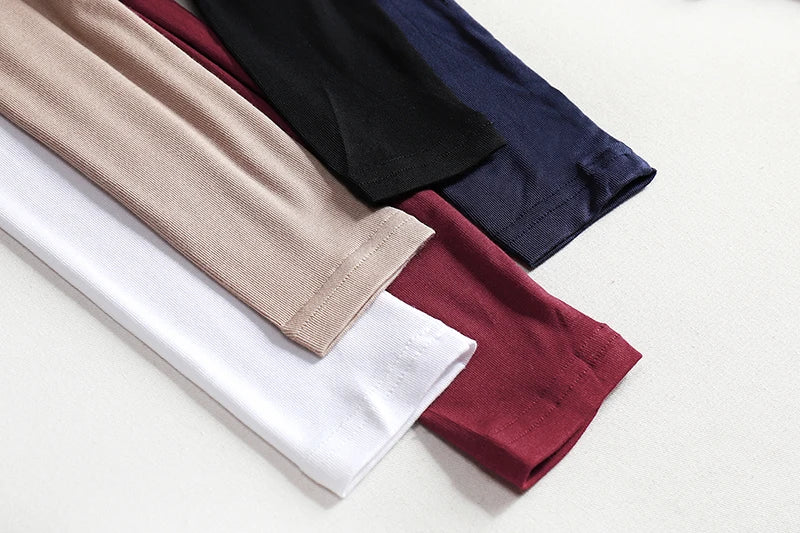 Plain Cotton Women T Shirt High Quality Elastic Basic Solid Long Sleeve T-shirts Female Casual Tops Korean Thin O Neck Tshirt