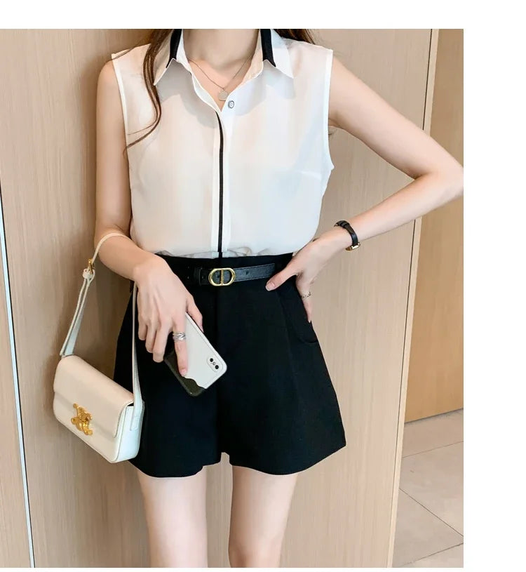 White Shirt Tank Tops Blouse for Women Summer Fashion Shirts and Blouses Basic OL Sleeveless Womens Tops Chiffon Female Clothing