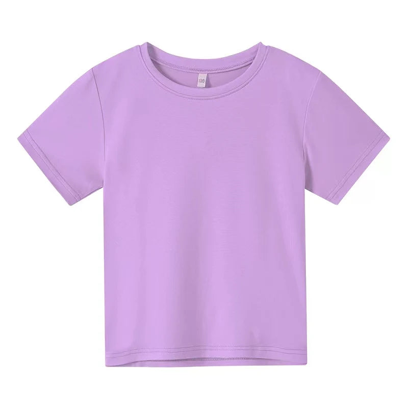 Hot Selling Solid Color T-Shirt Top Kids  2-12-Year-Old Kids Boys and Girls Casual Sports Outdoor T-Shirt Top Round Neck
