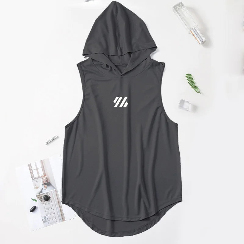 Mens Gym Tank top Men Fitness Sleeveless hooded Shirt Male Mesh Breathable Fitness Sports Vest Undershirt Gyms Running Vest Men