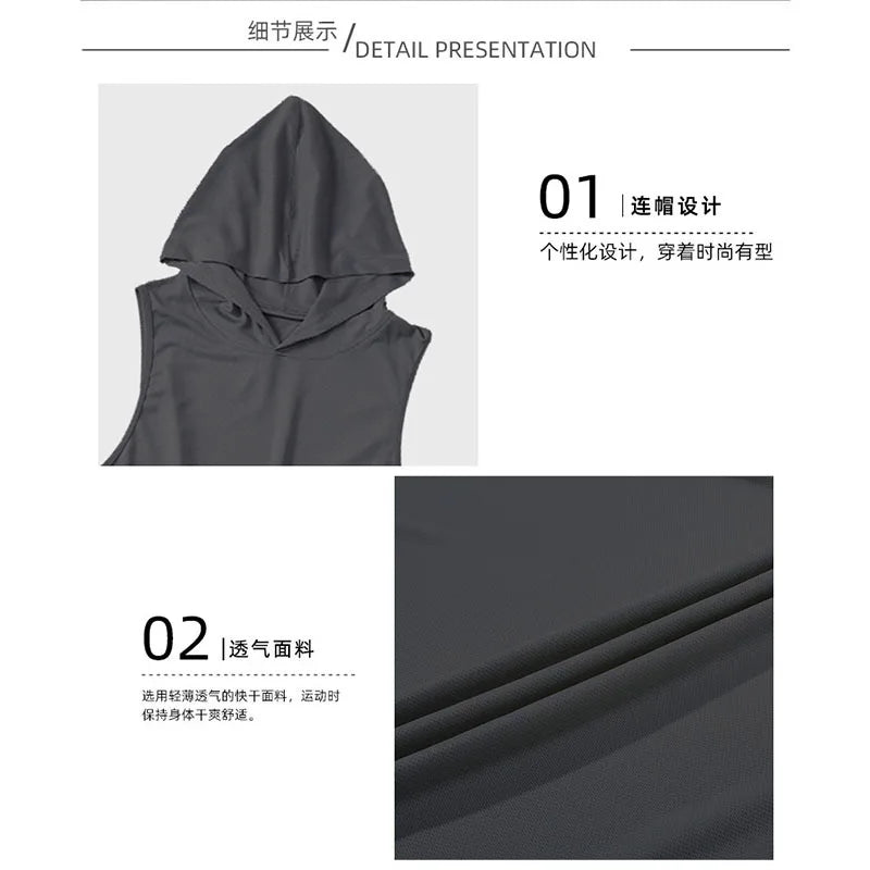 Mens Gym Tank top Men Fitness Sleeveless hooded Shirt Male Mesh Breathable Fitness Sports Vest Undershirt Gyms Running Vest Men