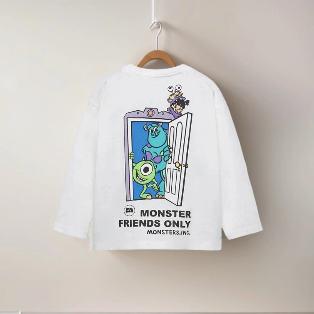Kids Cartoon Print Tees Boys Fashion Long Sleeve Tshirt Casual Loose Round Neck Base Shirt Spring Autumn Wear All-match Tops