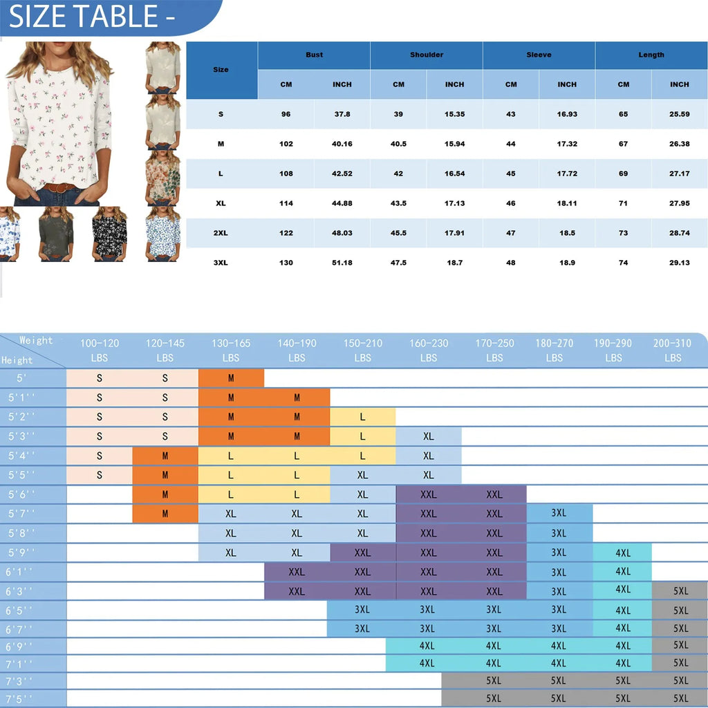 Women's Summer T-Shirts Fashion Casual Everyday Versatile O-Neck 3/4 Length Sleeve Tops Striped Print T-Shirt Tops Plus Size