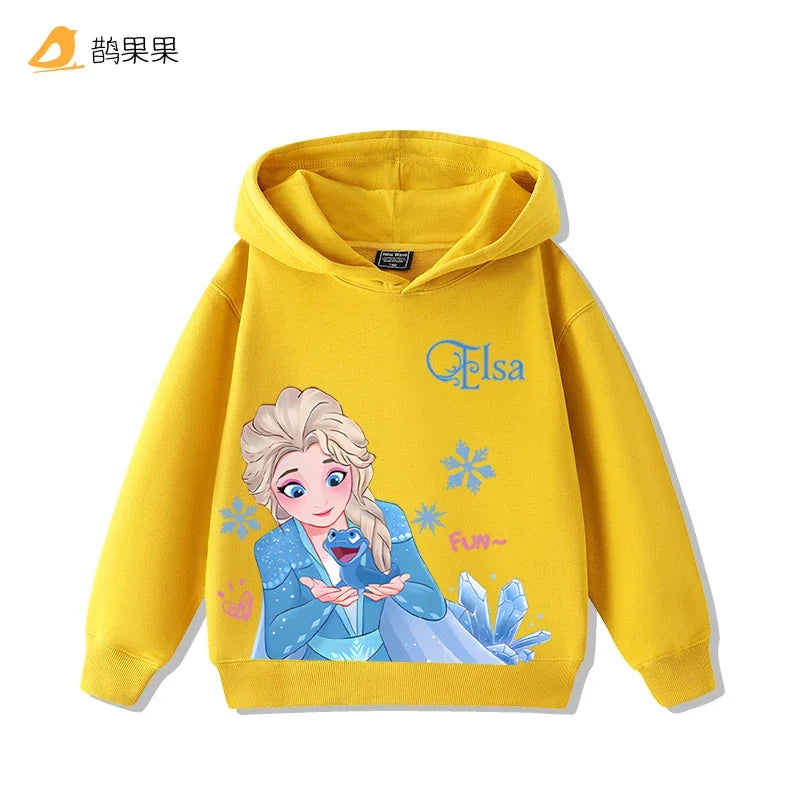 Queen Elsa Surrounding Girls Autumn and Winter Hooded Sweatshirt Children Girl Children's Tops Cute Long-sleeved Coat
