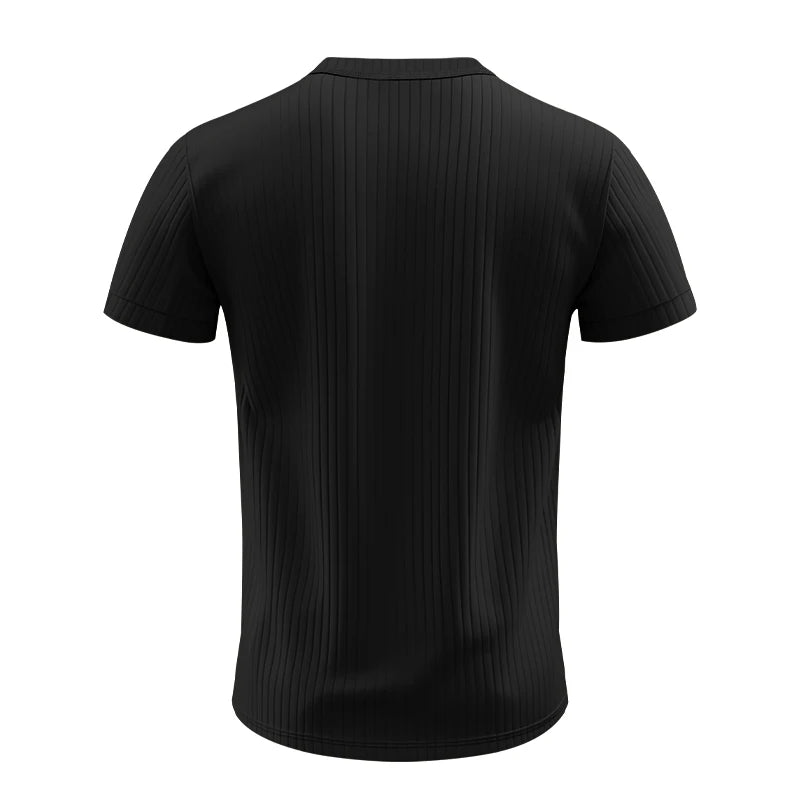 Mens Stylish Stripe Knit T-shirt -Fashionable Henley Neck, Short Sleeves, Soft & Breathable - Perfect Comfy Tops for Leisurewear