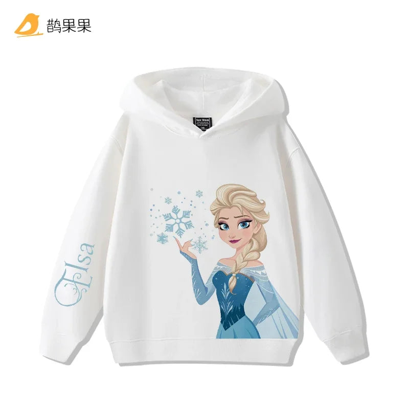 Queen Elsa Surrounding Girls Autumn and Winter Hooded Sweatshirt Children Girl Children's Tops Cute Long-sleeved Coat